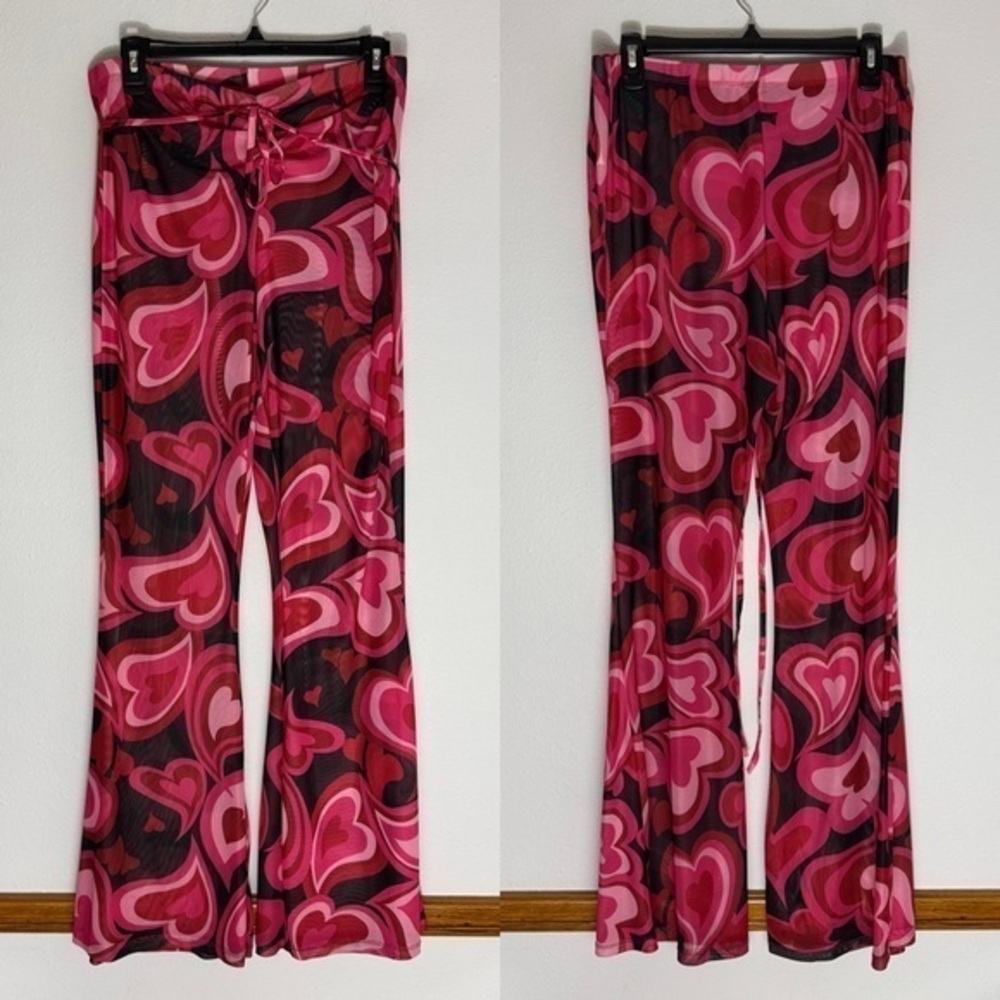 SHEIN Curve sheer Valentines heart semi flared pants size 1XL